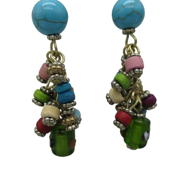 Chico's Cluster Earrings Beaded Turquoise Multi-Colored Handcrafted NWT - Picture 3 of 5